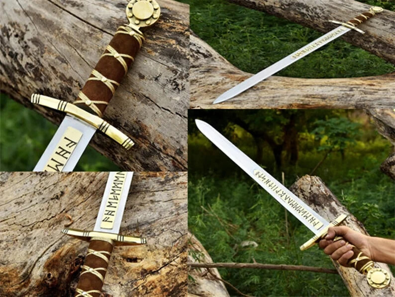 Merlin Excalibur Sword Knight Templar Sword, Medieval Viking Sword With Sheath