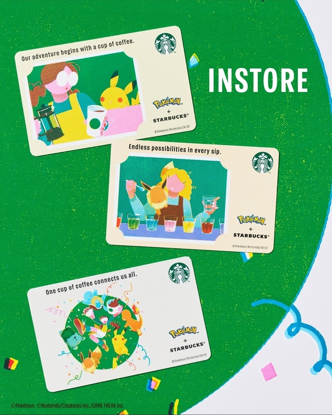 Pokemon Starbucks Card 3 cards set Pikachu Coffee Connection Eevee 2026 Limited