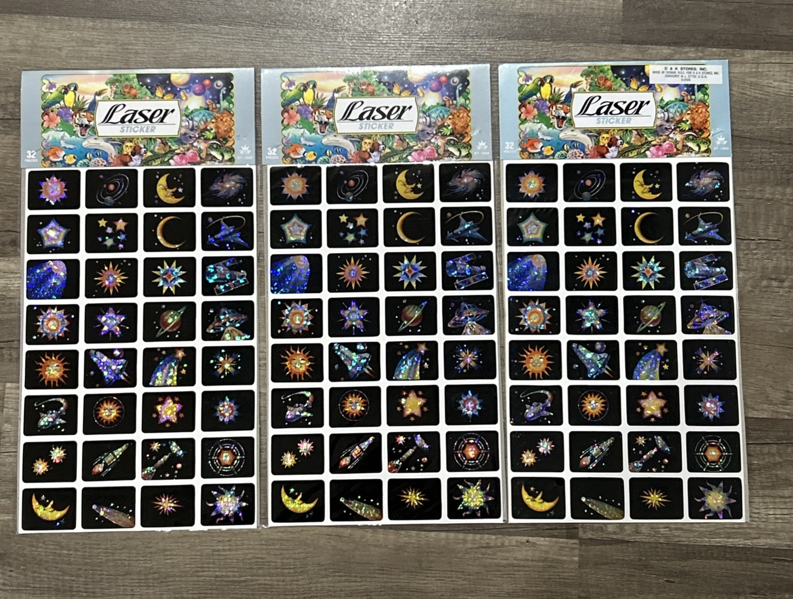 Vintage NOS Space Futuristic Prismatic Foil Sticker Sheet 32 Lot Of 3