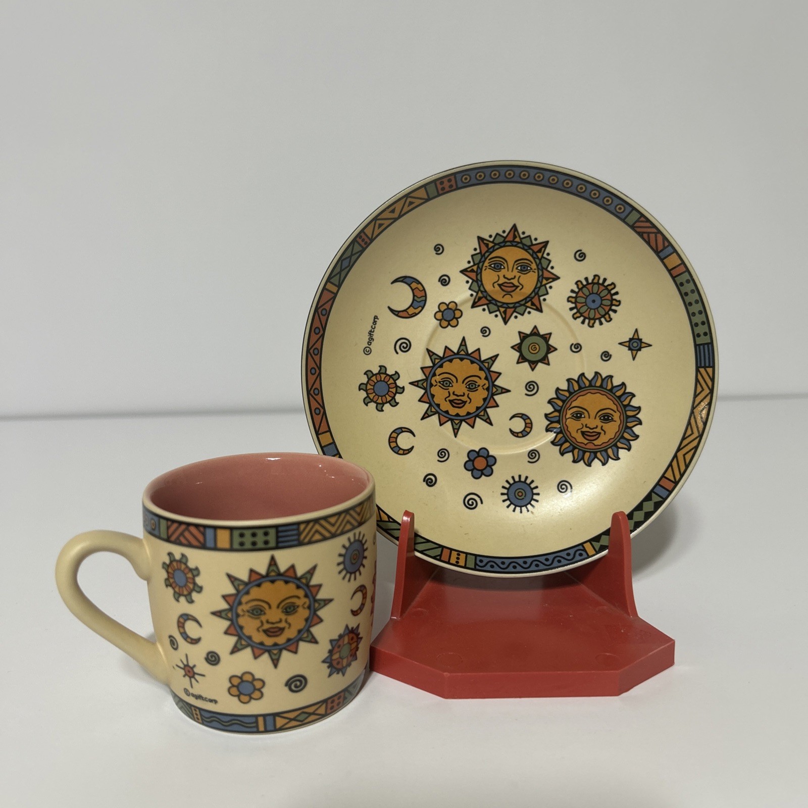 Vintage 1990s Celestial Sun Moon Cup & Saucer Set Presque Isle Erie PA NOS