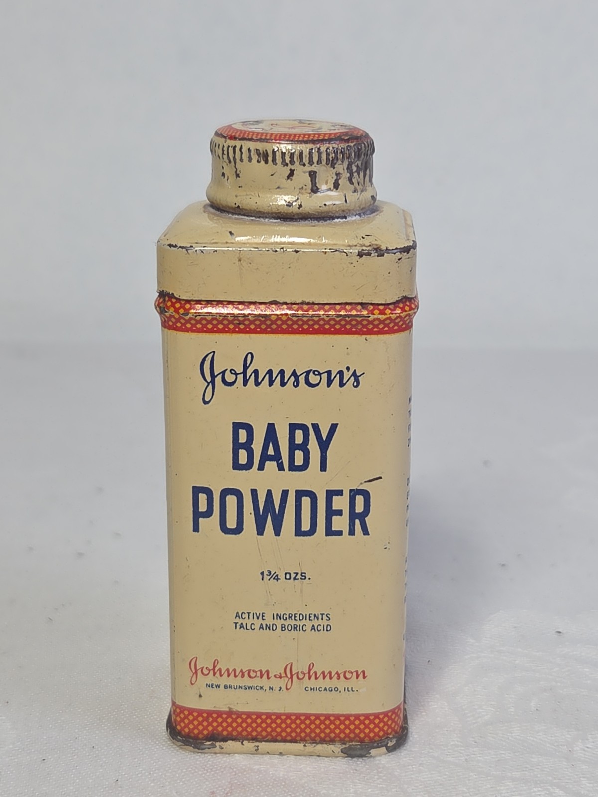Antique Vtg Johnson & Johnson Baby Powder Talc Tin Rare 1-3/4 oz Advertising USA