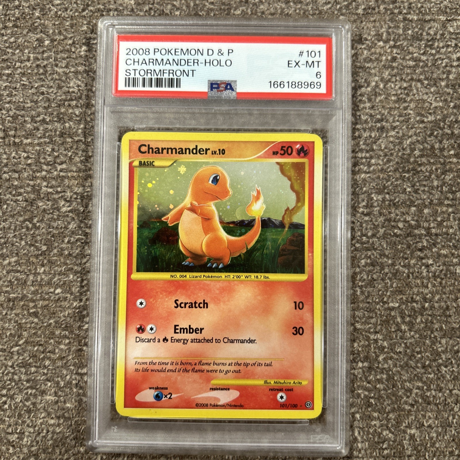 2008 POKEMON DIAMOND & PEARL STORMFRONT 101 CHARMANDER-HOLO PSA 6