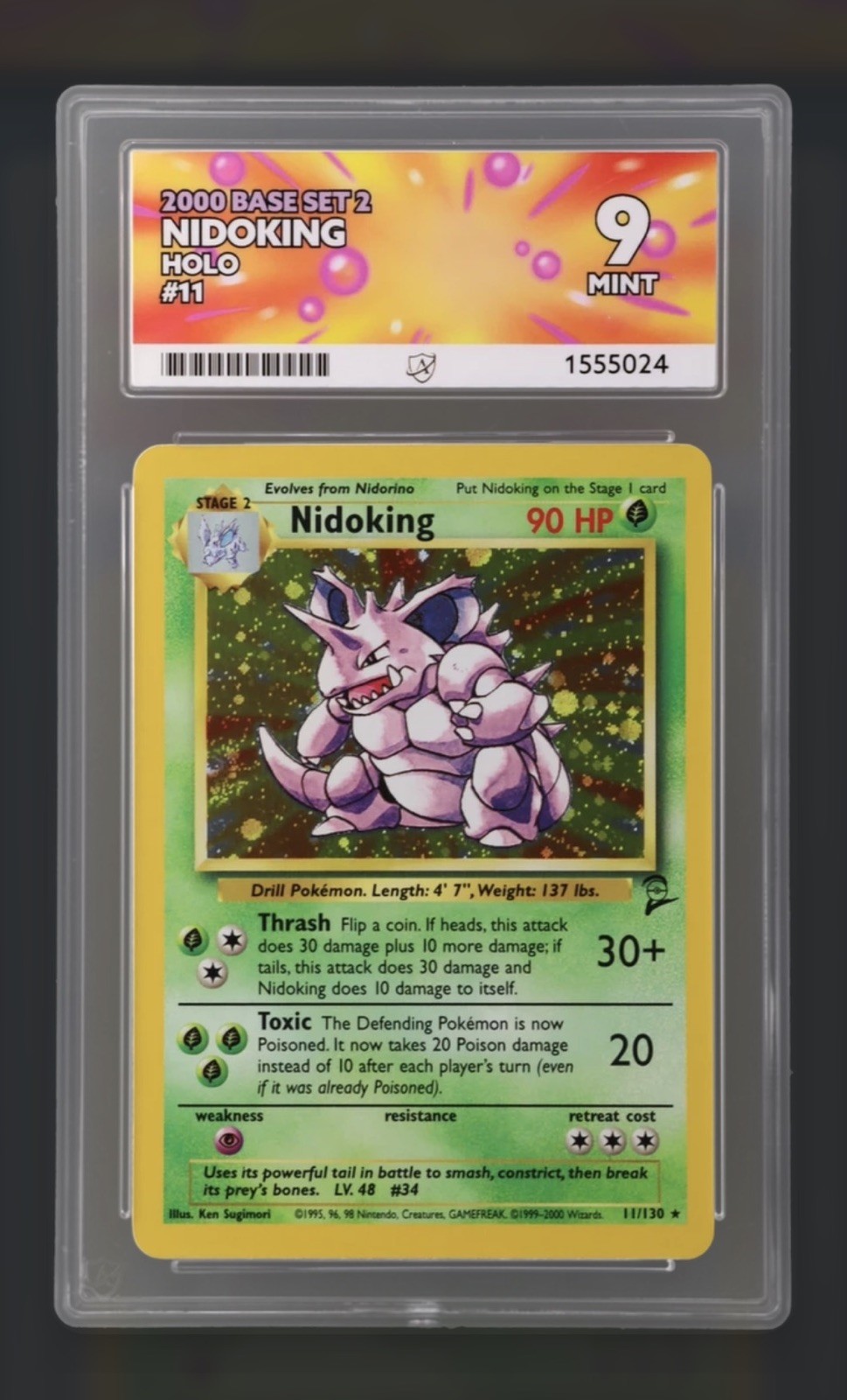 Nidoking 11/130 Holo Base Set Ace 9 MINT Pokemon Card WOTC 2000