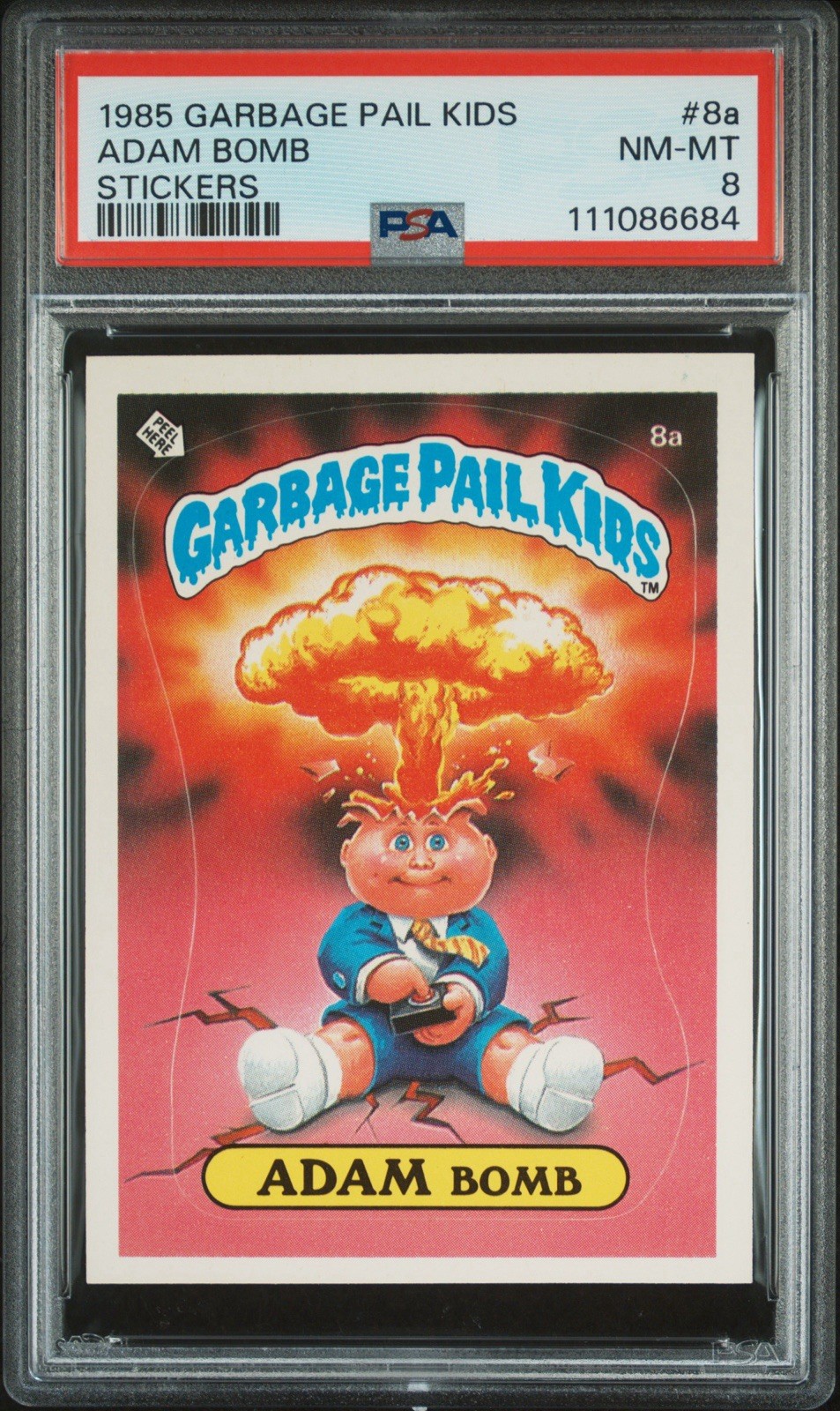 1985 Topps Garbage Pail Kids Series 1 #8a ADAM BOMB - Cheaters - Matte - PSA 8