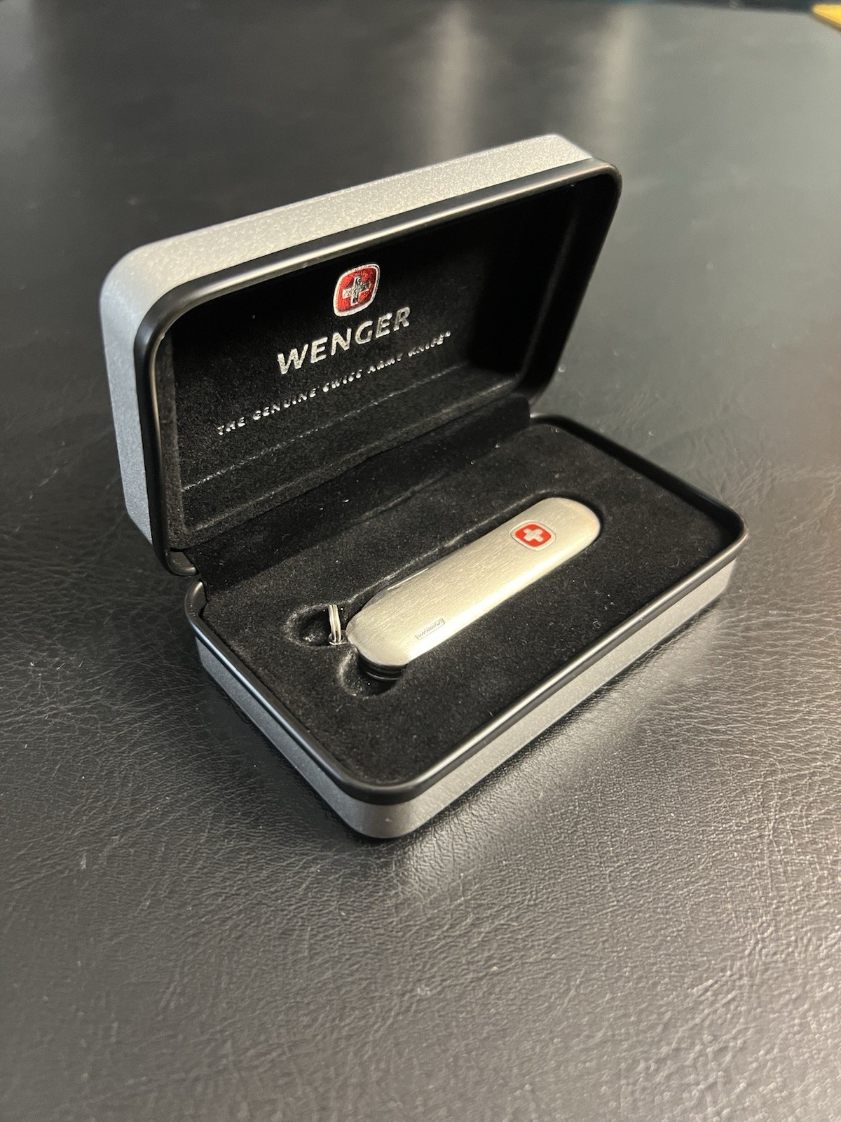 NEW Wenger Esquire Brushed Stainless Steel Swiss Army Knife Delemont 2.5” + Case