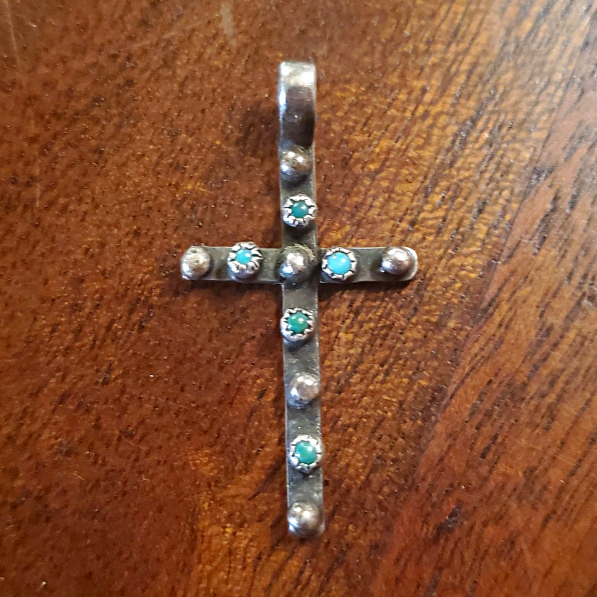 Vintage Handmade Silver Turquoise Cross Pendant Southwestern Artisan Vintage Handmade Silver Turquoise Cross Pendant Southwestern Artisan