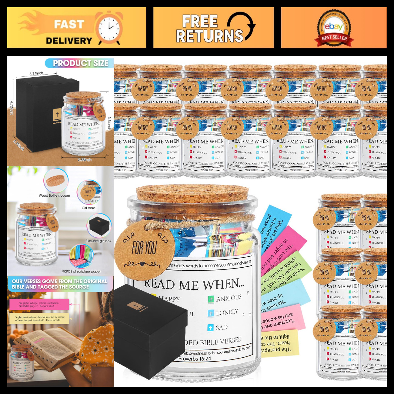 20 Pack Scripture Cards in Jars, Bible Verse Gifts for Church, Inspirational Bul