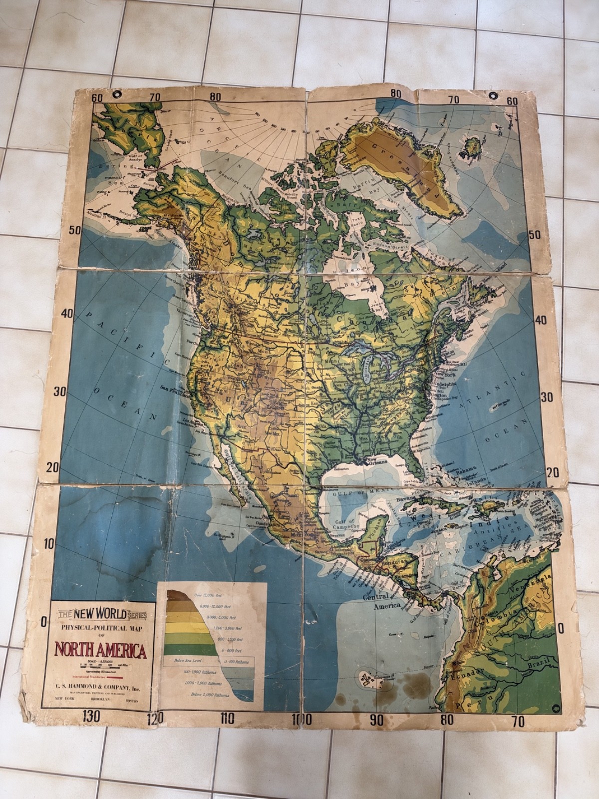 Vintage C. S North America Map Large 41\