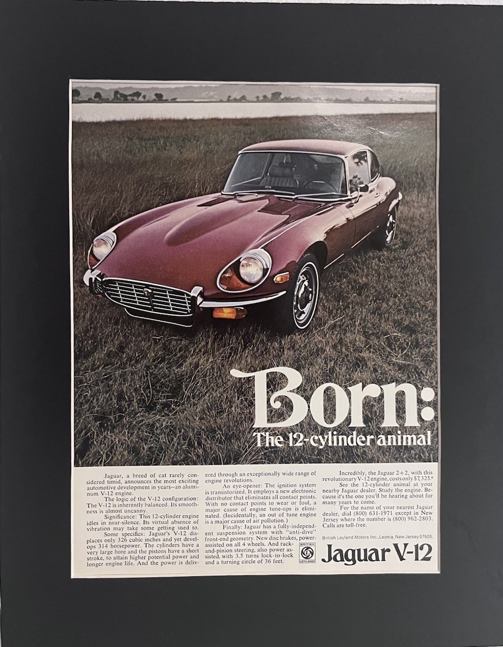 1972 Jaguar V-12, vintage, original print ad, automobile, sports car,