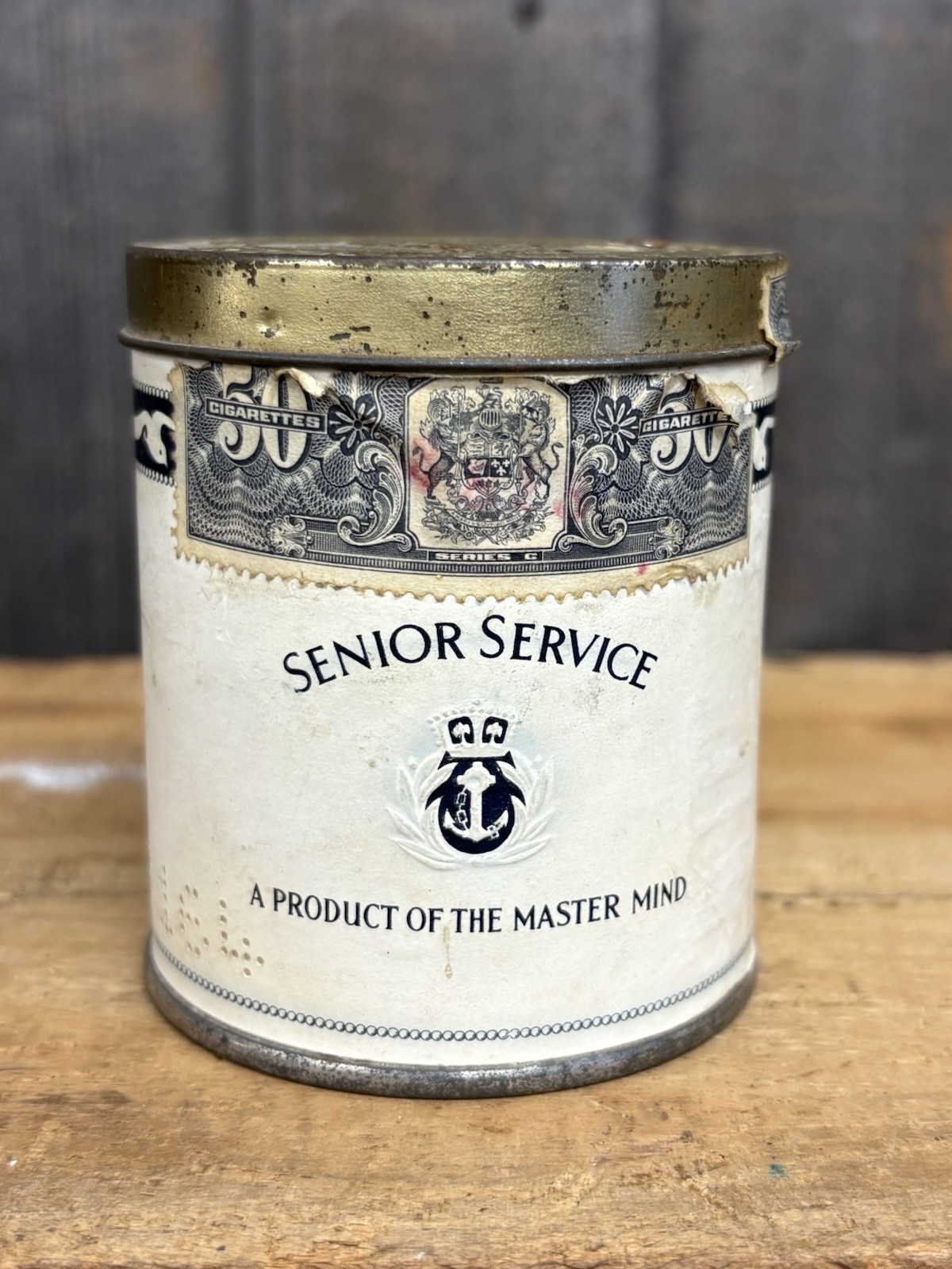 Vintage 1930s/40s Round Senior Service 50 Count Nautical Themed Cigarette Tin