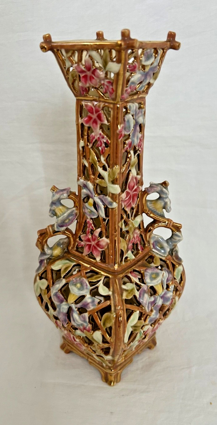 Antique  Austrian Hungarian Empire Ceramic Vase 11 Inches Tall