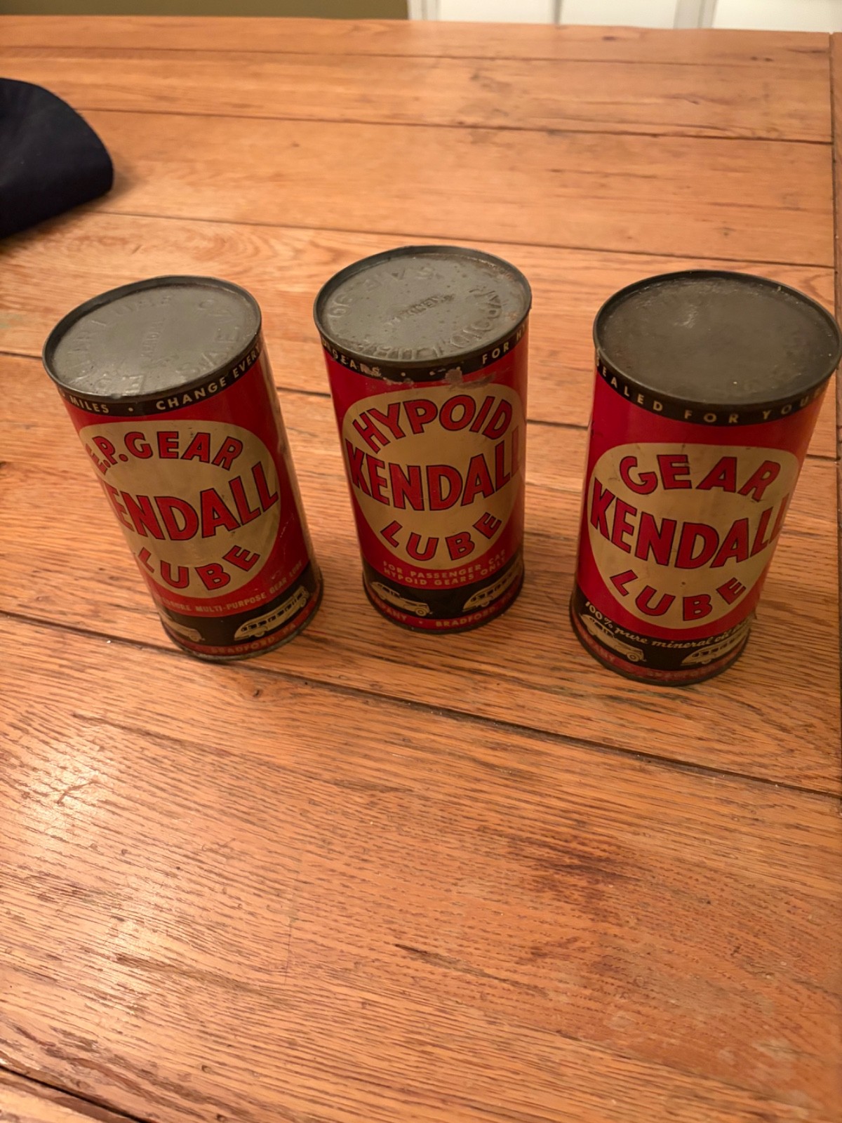Vintage Kendall  Gear Lube Cans, full