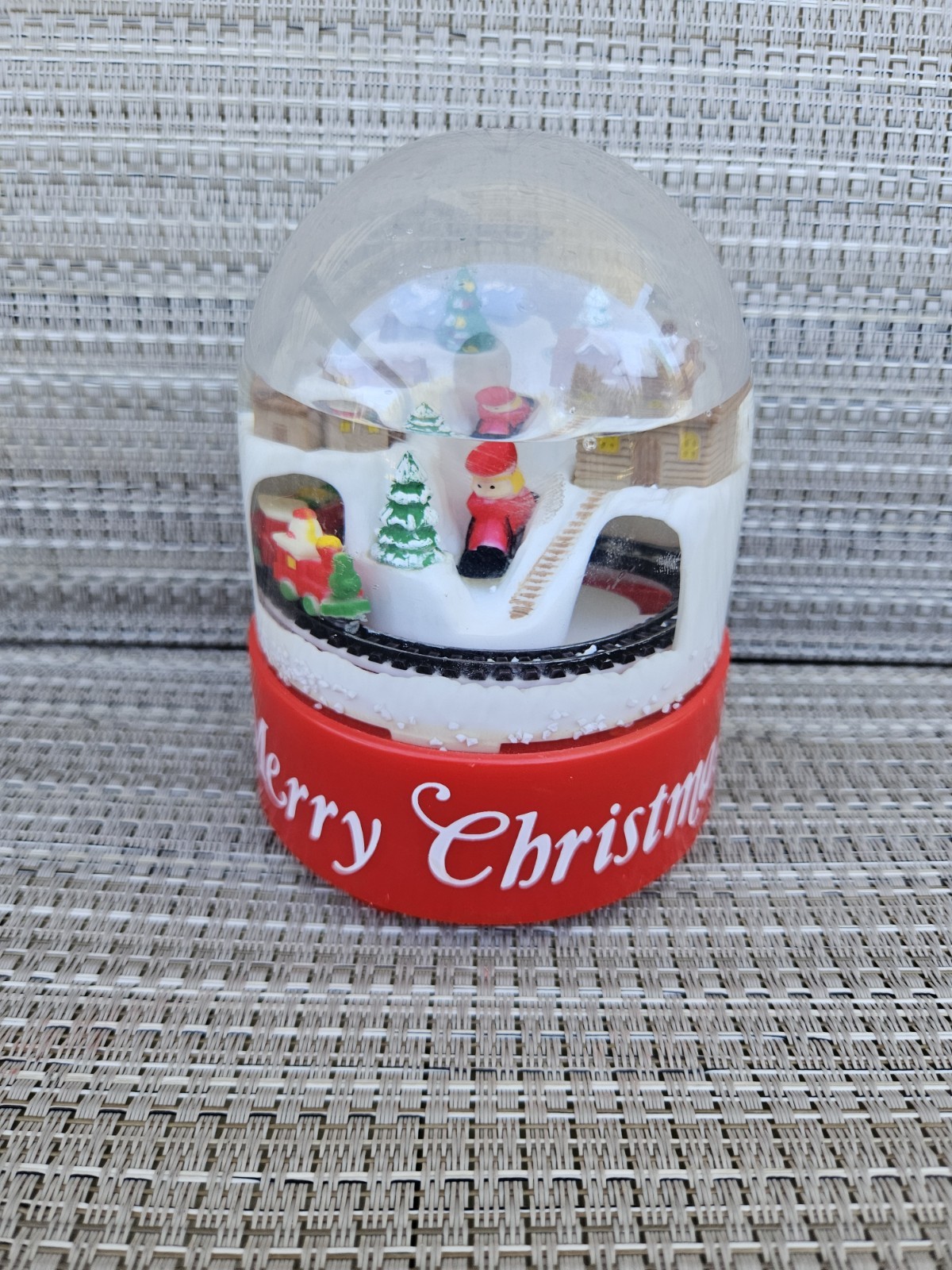 Vintage 1985 Merrilite Musical Snow Globe Animated Moving Train Village Working
