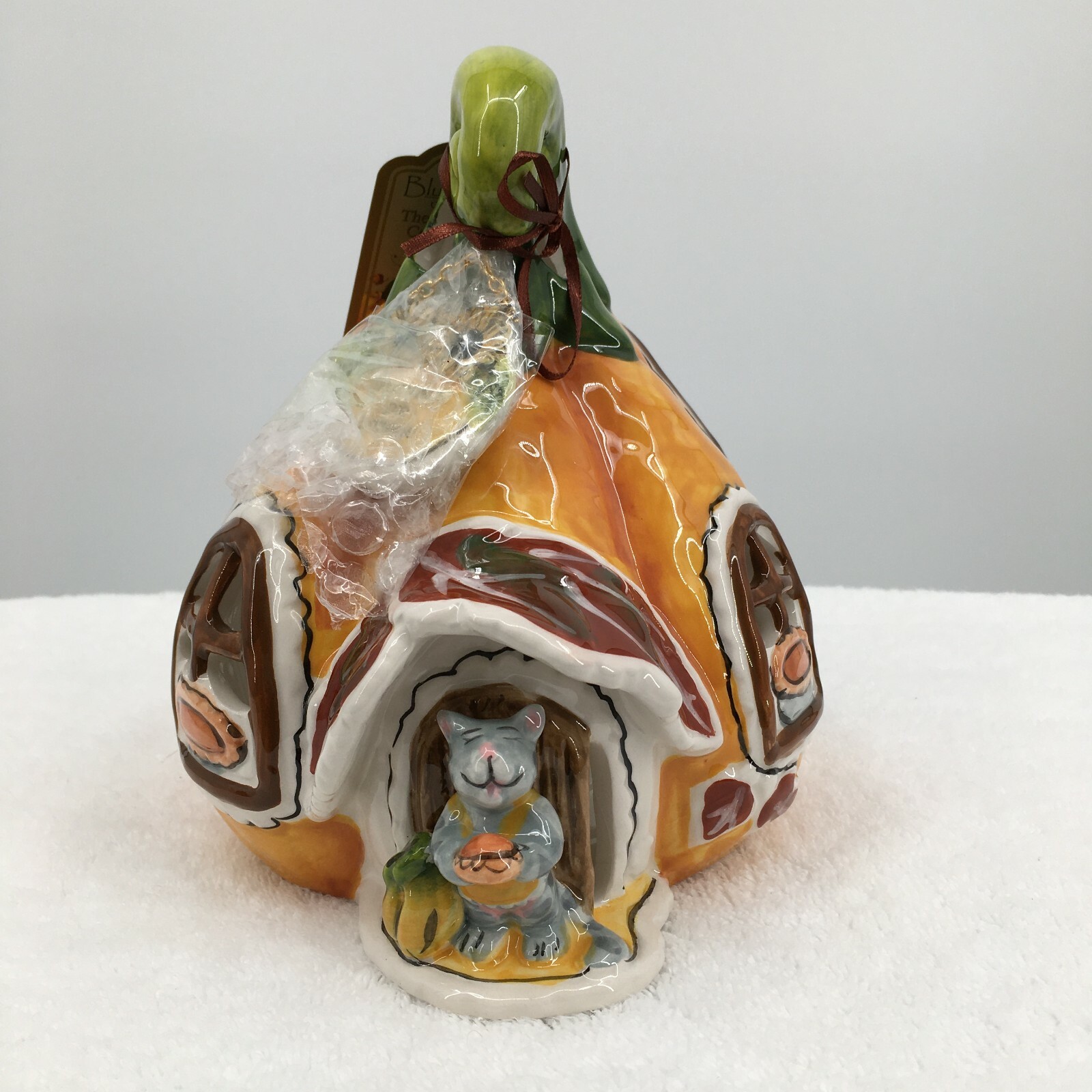 Blue Sky Clay Works Goldminc Pumpkin Cottage Tealight Candle Holder Fall 