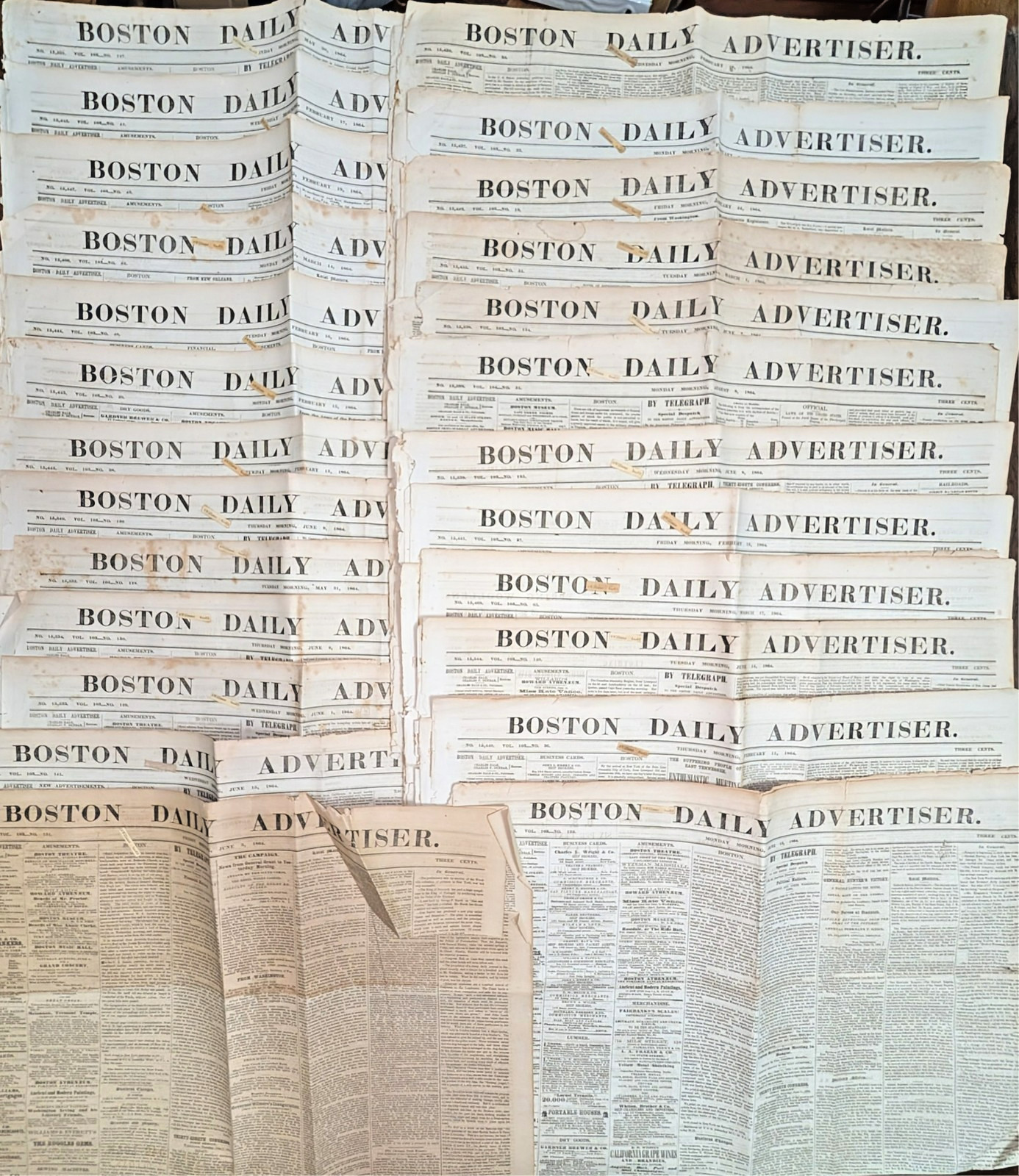 Twenty-Five Original 1864 Boston Daily Advertiser Civil War Newspapers Twenty-Five Original 1864 Boston Daily Advertiser Civil War Newspapers