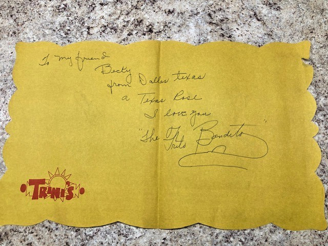 VTG 1970 Trini\'s Restaurant Dallas placemat Frito Bandito autograph