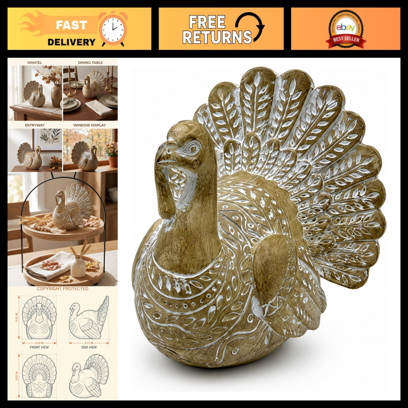 Thanksgiving Table Decor Turkey Figurine - Home Resin Decoration, Fall Accent