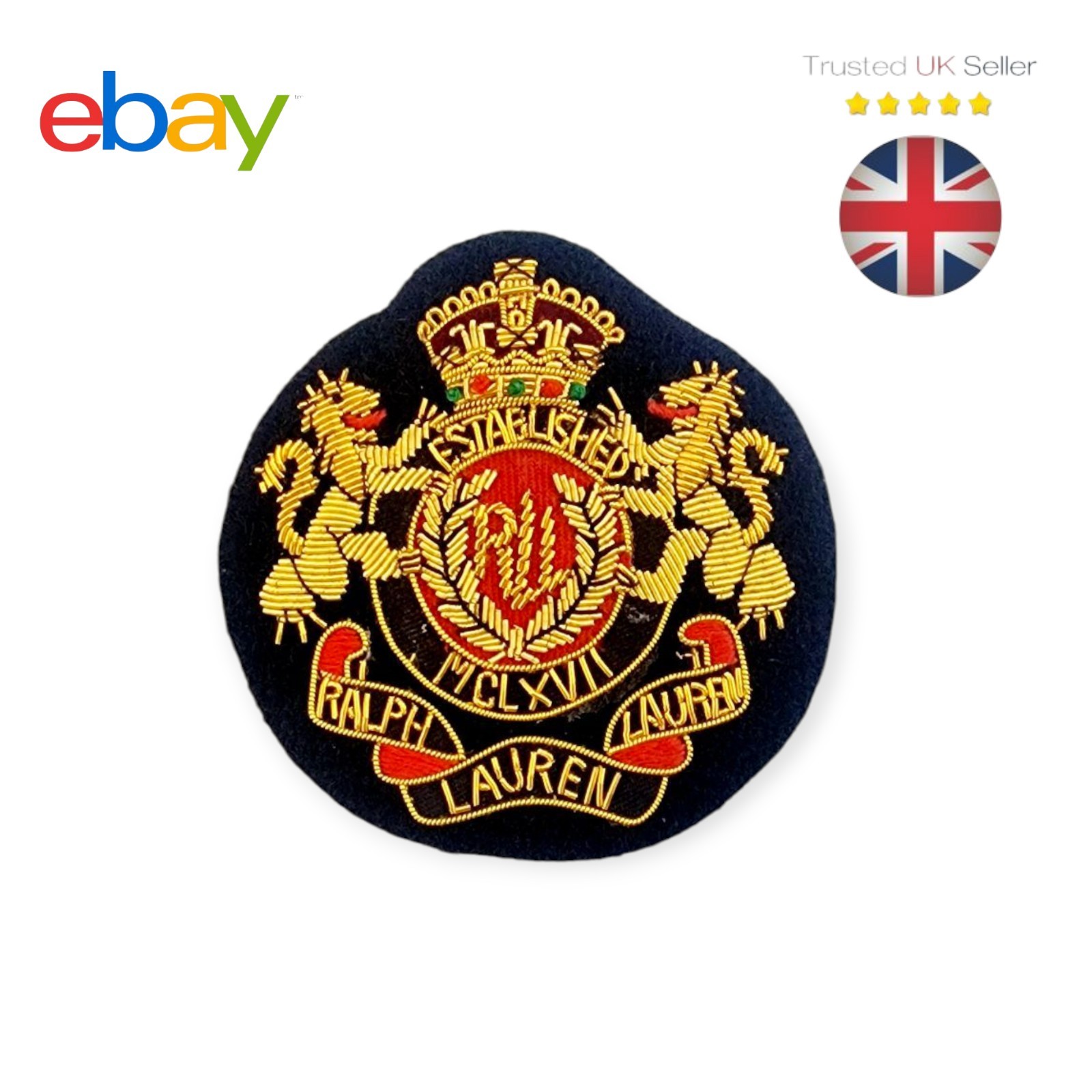  Polo Handmade Embroidered '8CM' Black Background Blazer Patch.