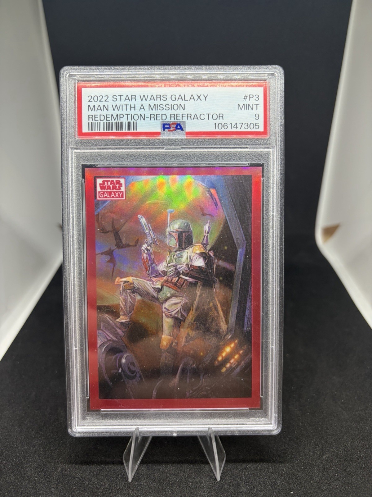 2022 Topps Chrome Star Wars Galaxy P3 Boba Fett Red Refractor /5 PSA 9