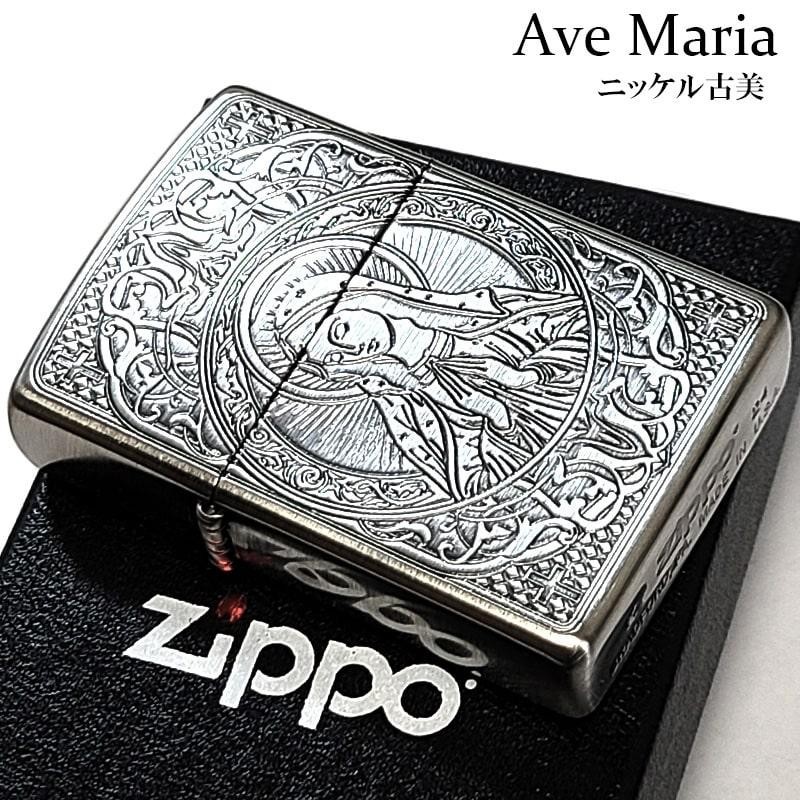 Zippo Ave Maria Amulet Antique Silver Etching One Sided Processing Lighter Japan