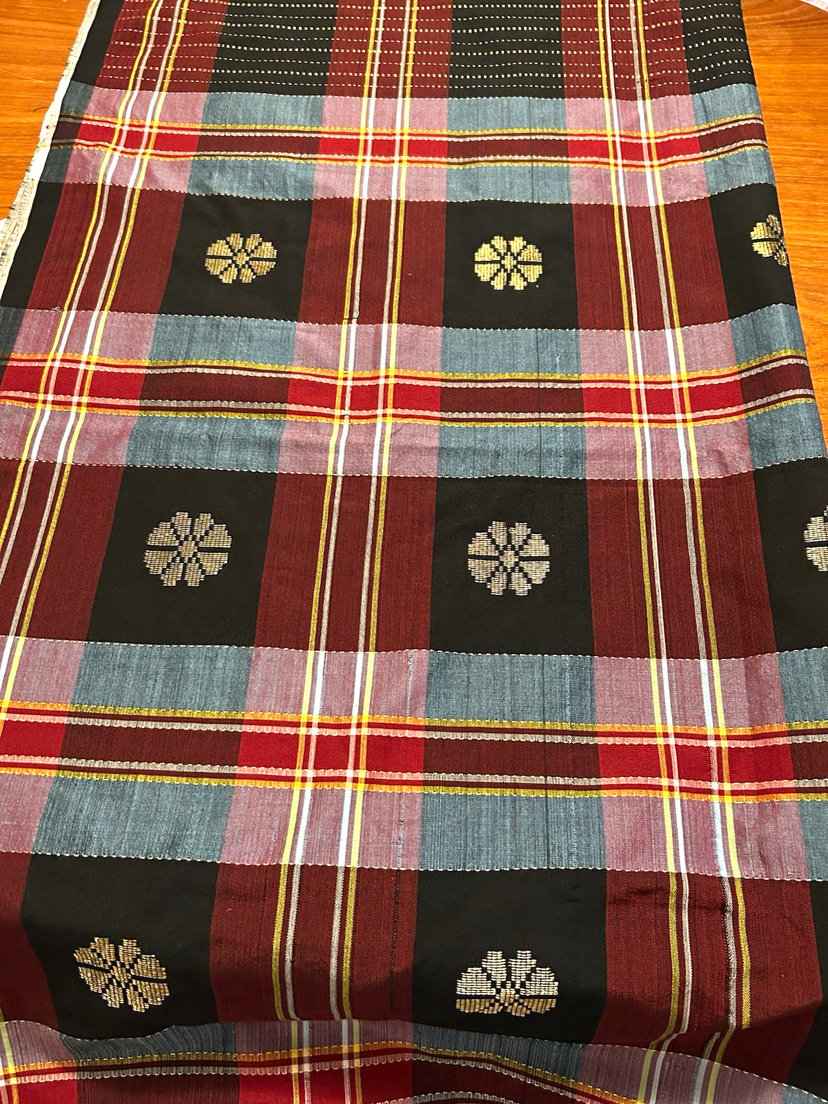 Vintage Malay Songket Fabric 40” x 69” Gold Brocade Bunga Tabur Heritage Textile