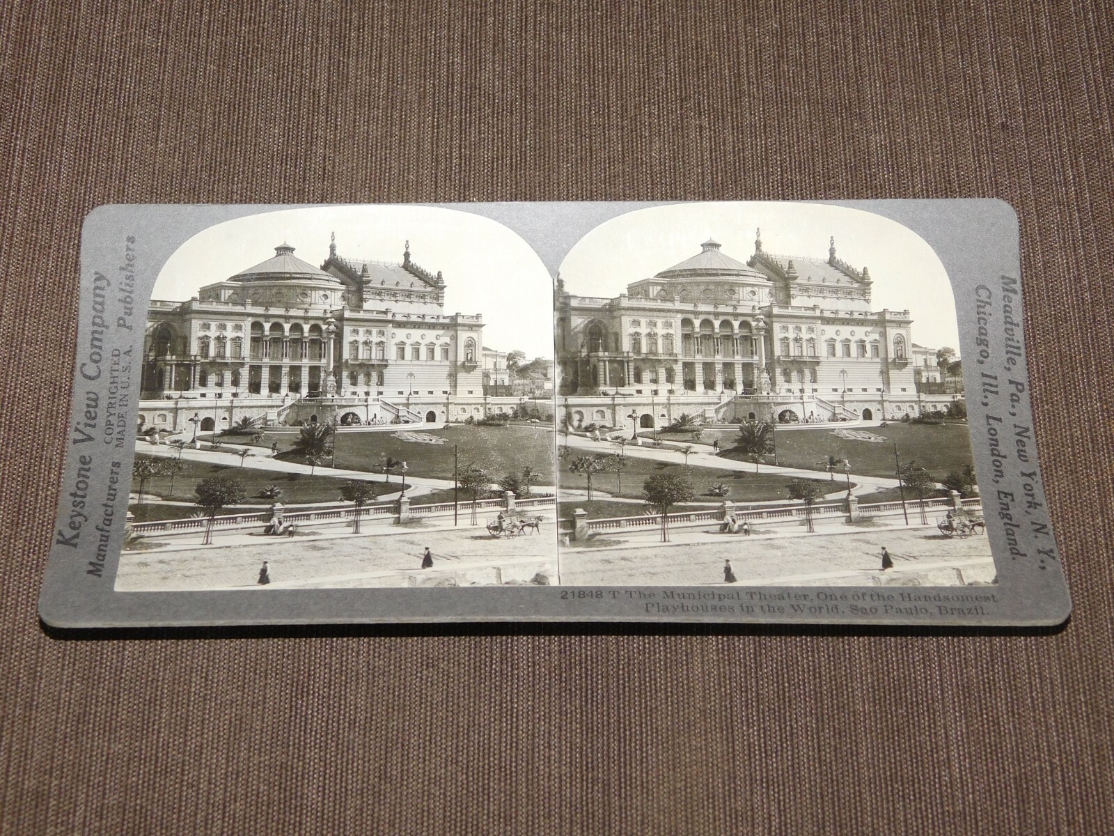 VINTAGE STEREOVIEW STEREOSCOPES CARD MUNICIPAL THEATER SAO PAULO BRAZIL