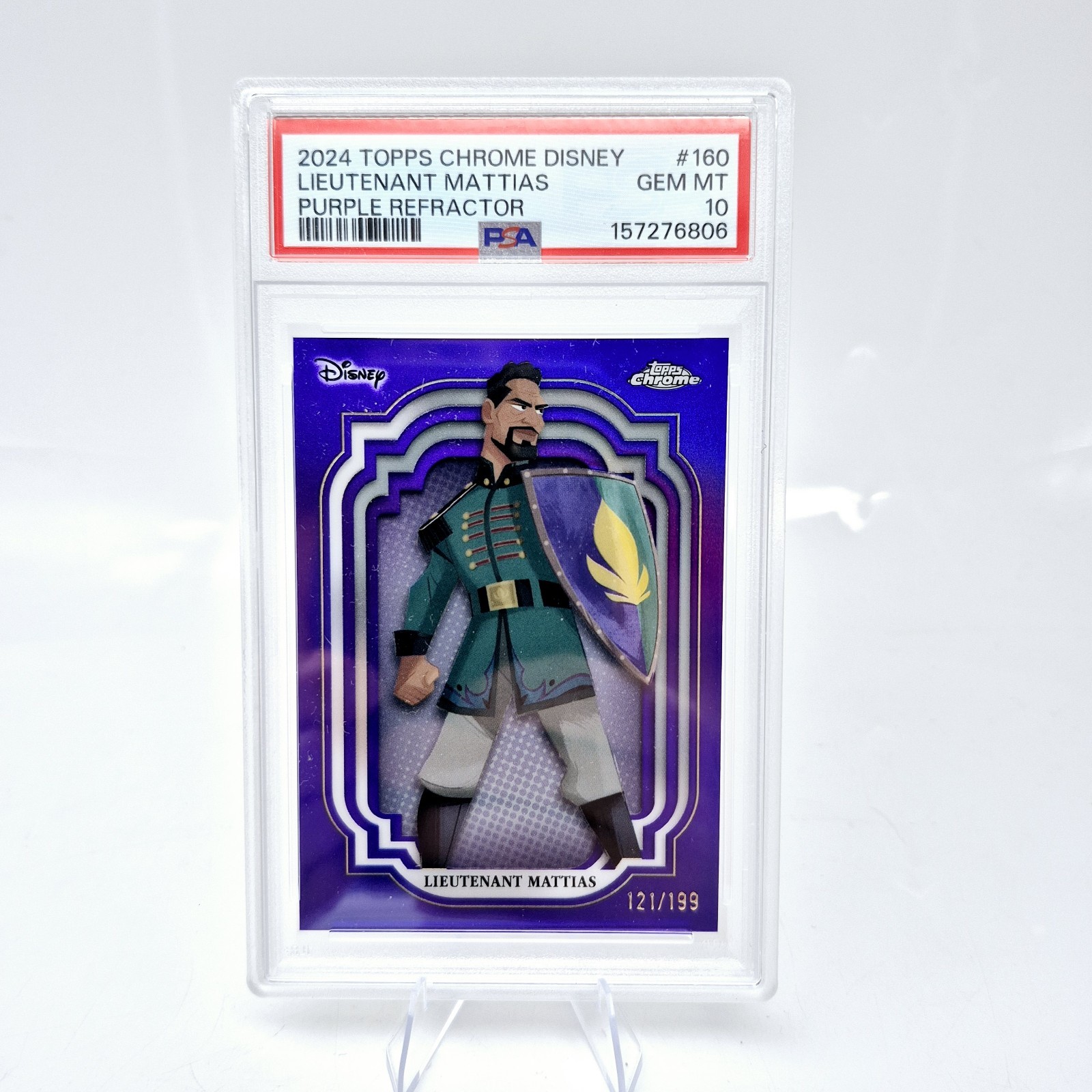 2024 Disney Topps Chrome Lt Mattias #160 PSA 10 Frozen Purple /199 2024 Disney Topps Chrome Lt Mattias #160 PSA 10 Frozen Purple /199