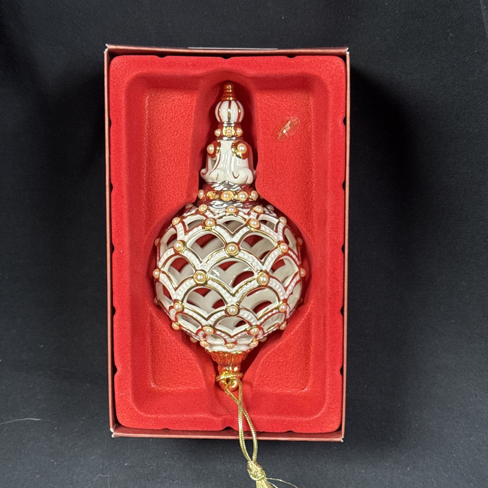 VTG Florentine & Pearl Spire Ornament By Lenox In Box 554