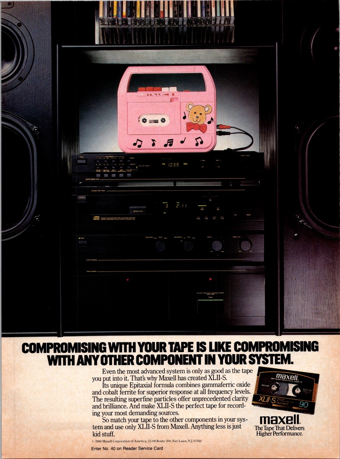 1988 • MAXELL Tape  Print Ad • Electronics Audio Pink kids boom box 80s GA.03