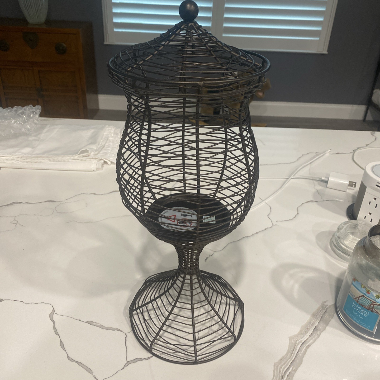 Beautiful Partylite Wire Candle Holder  Pedestal & Lid 16” x 6.5”