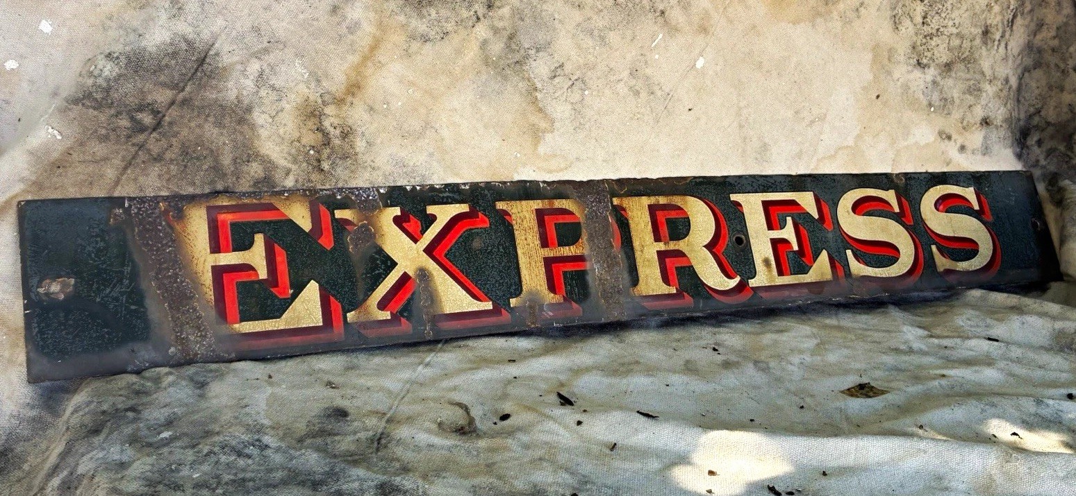 VINTAGE ANTIQUE ORIGINAL RAILWAY EXPRESS PORCELAIN SIGN