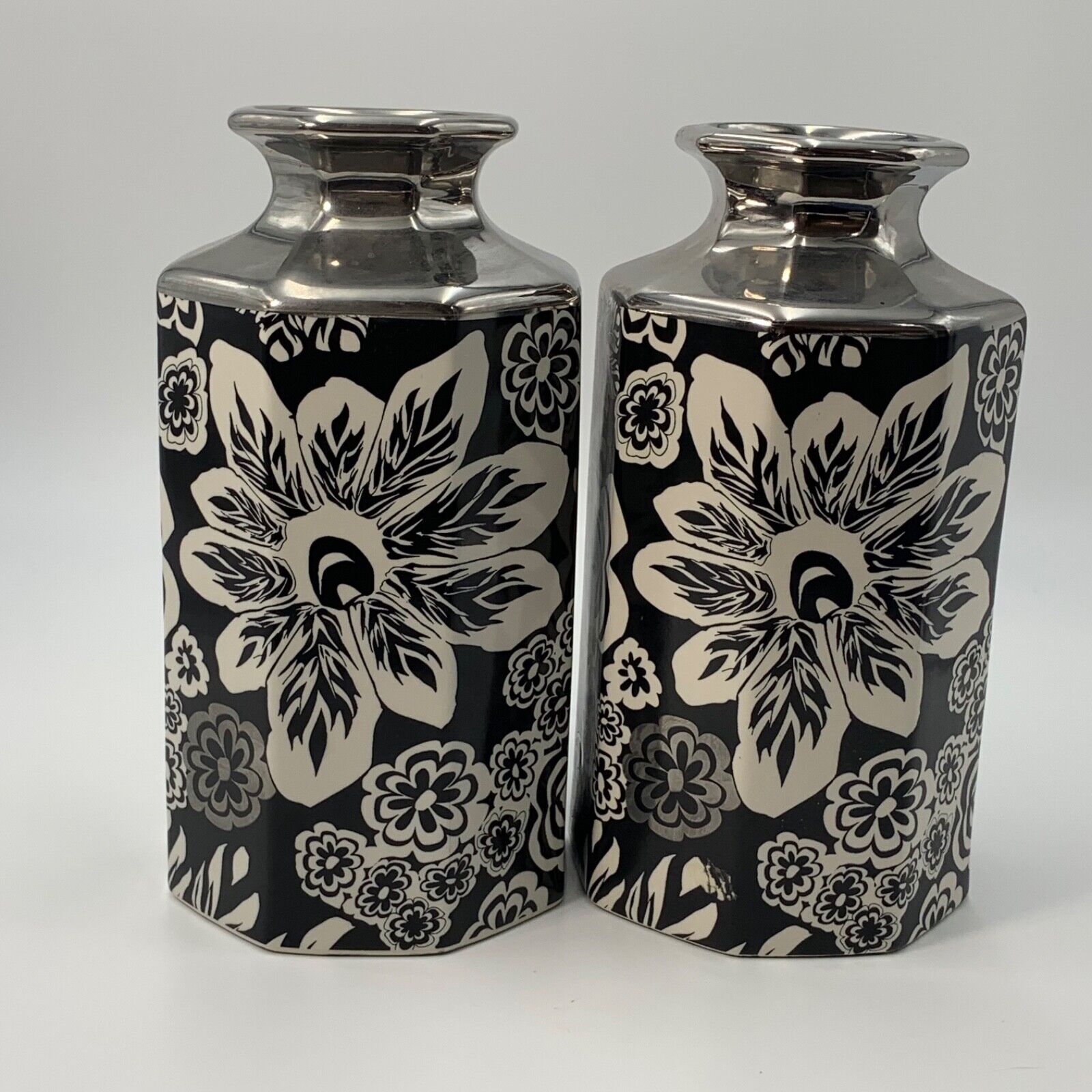 Per of Missoni For Target Silver Top 10.5” Vase Black and White Floral  