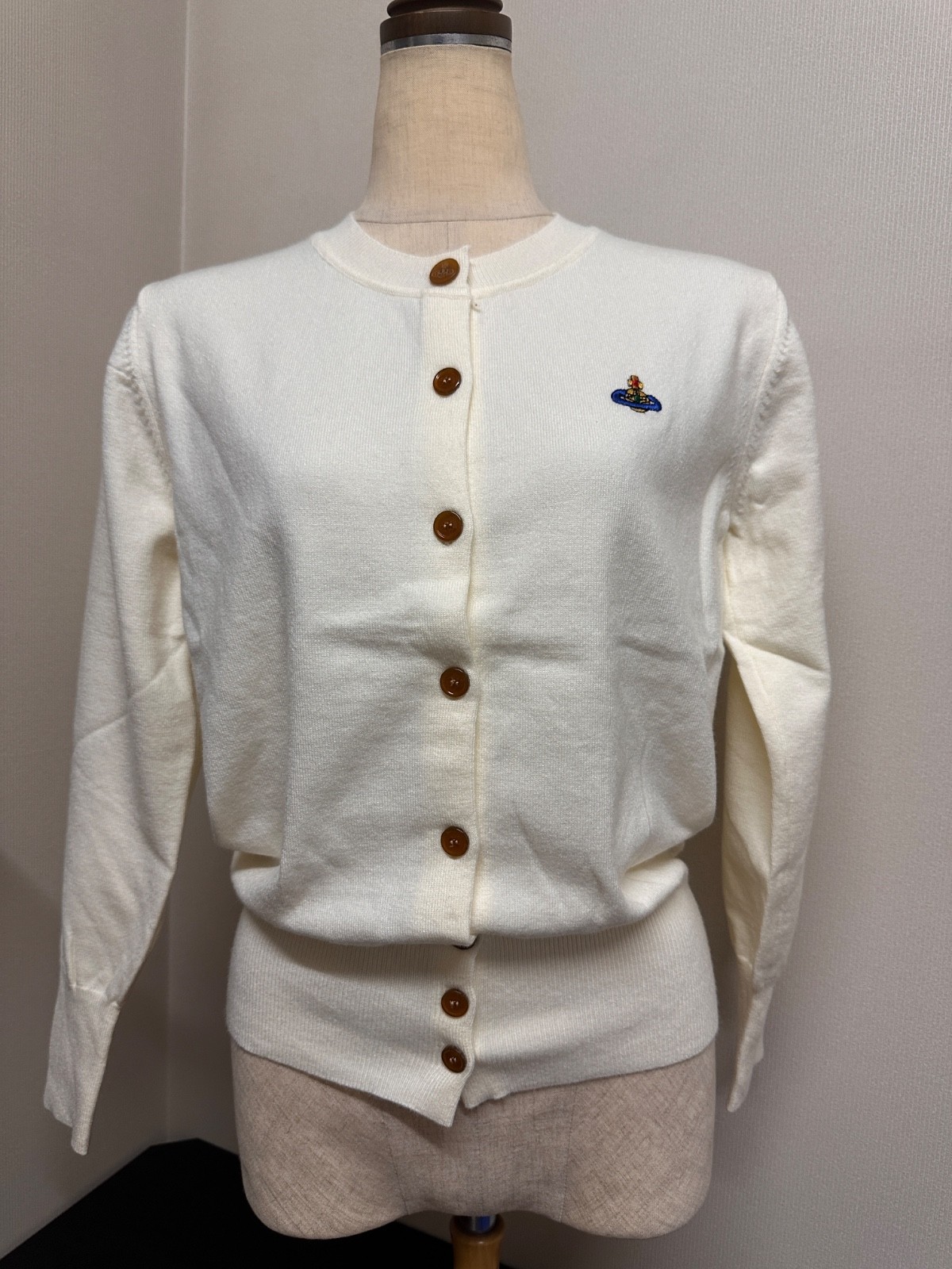 Vivienne Westwood Women Cardigan Ivory Knit Orb Logo Brown Buttons