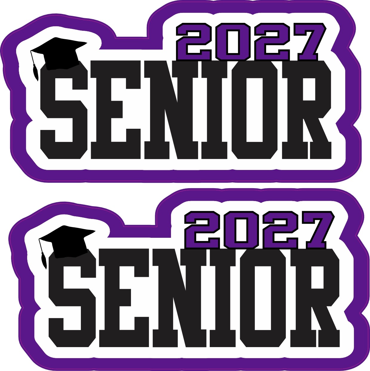 StickerTalk Purple 2027 Senior Graduation Cap Vinyl Sticker 4x2 inch
