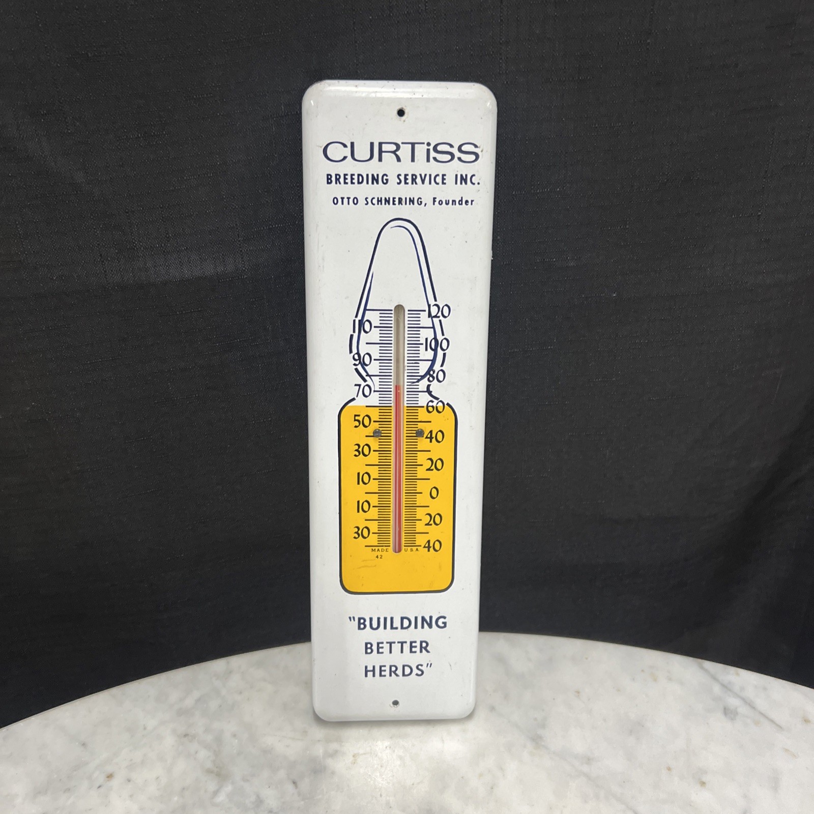 RARE Vintage Curtis Breeding Services Enamel Advertising Thermometer