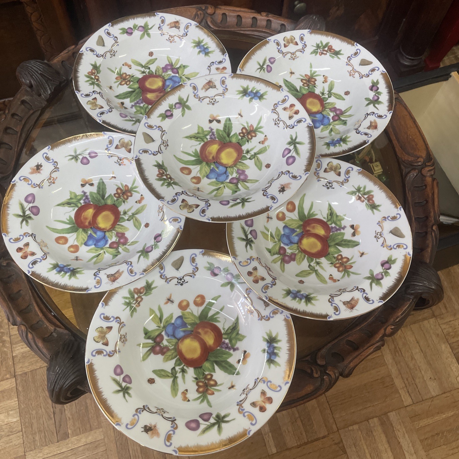 Vintage Godinger Yorkshire Bowls Set 4 Gold Rim Porcelain Butterfly Cottage 8.5” Vintage Godinger Yorkshire Bowls Set 4 Gold Rim Porcelain Butterfly Cottage 8.5”