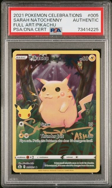 Sarah Natochenny Signed Pokemon Trading Card Celebrations Pikachu AUTO PSA/DNA