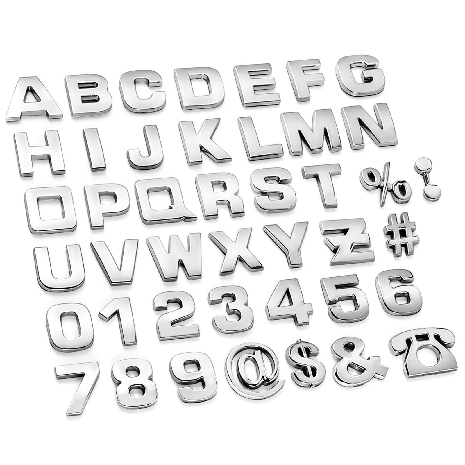 43-Piece 3D Chrome Car Emblem Letters Numbers Symbols Decal Set 1.1\