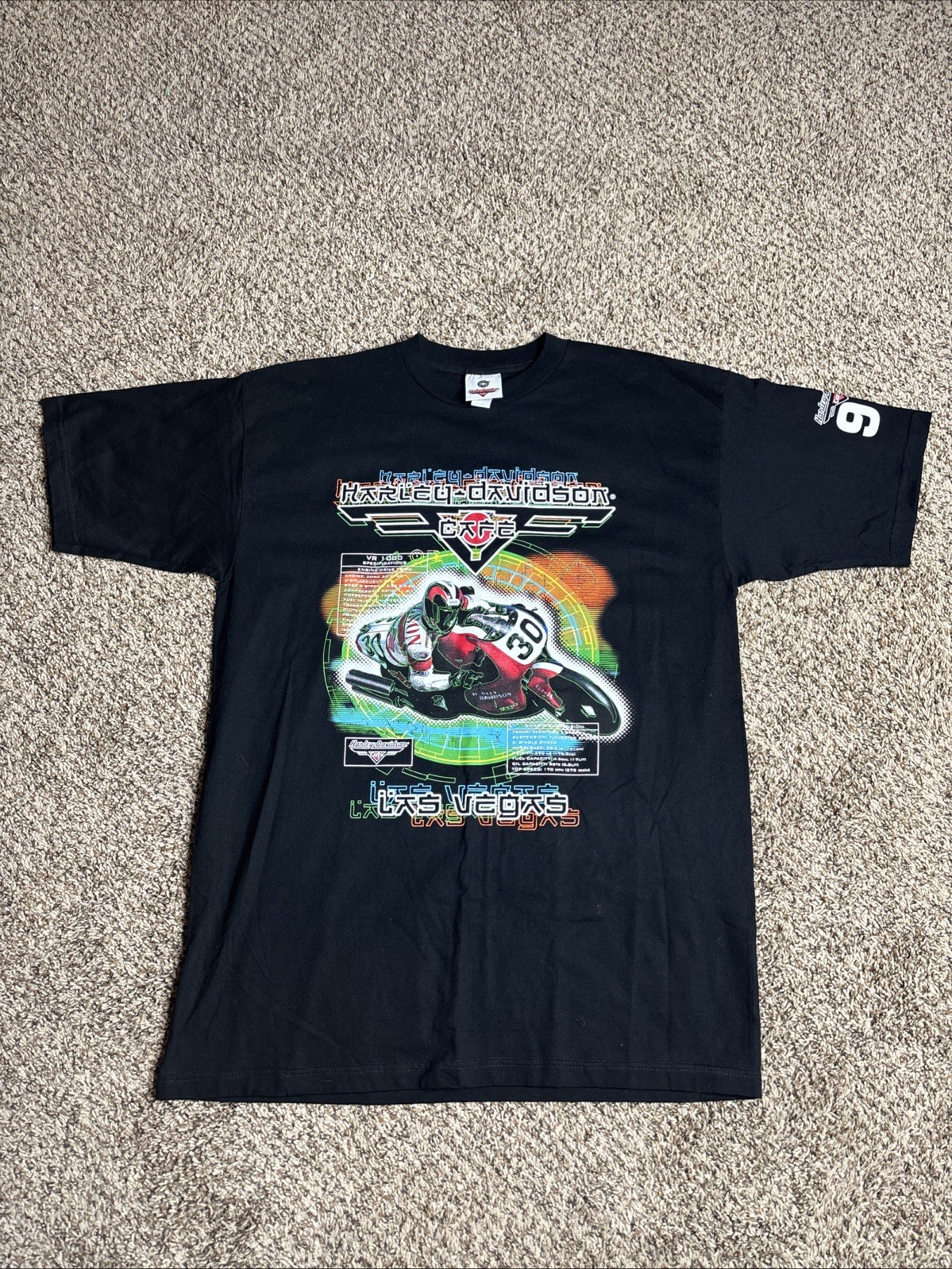 NWOT Vintage 1997 Harley Davidson Cafe Las Vegas Racer Graphic Shirt Sz XL Blk