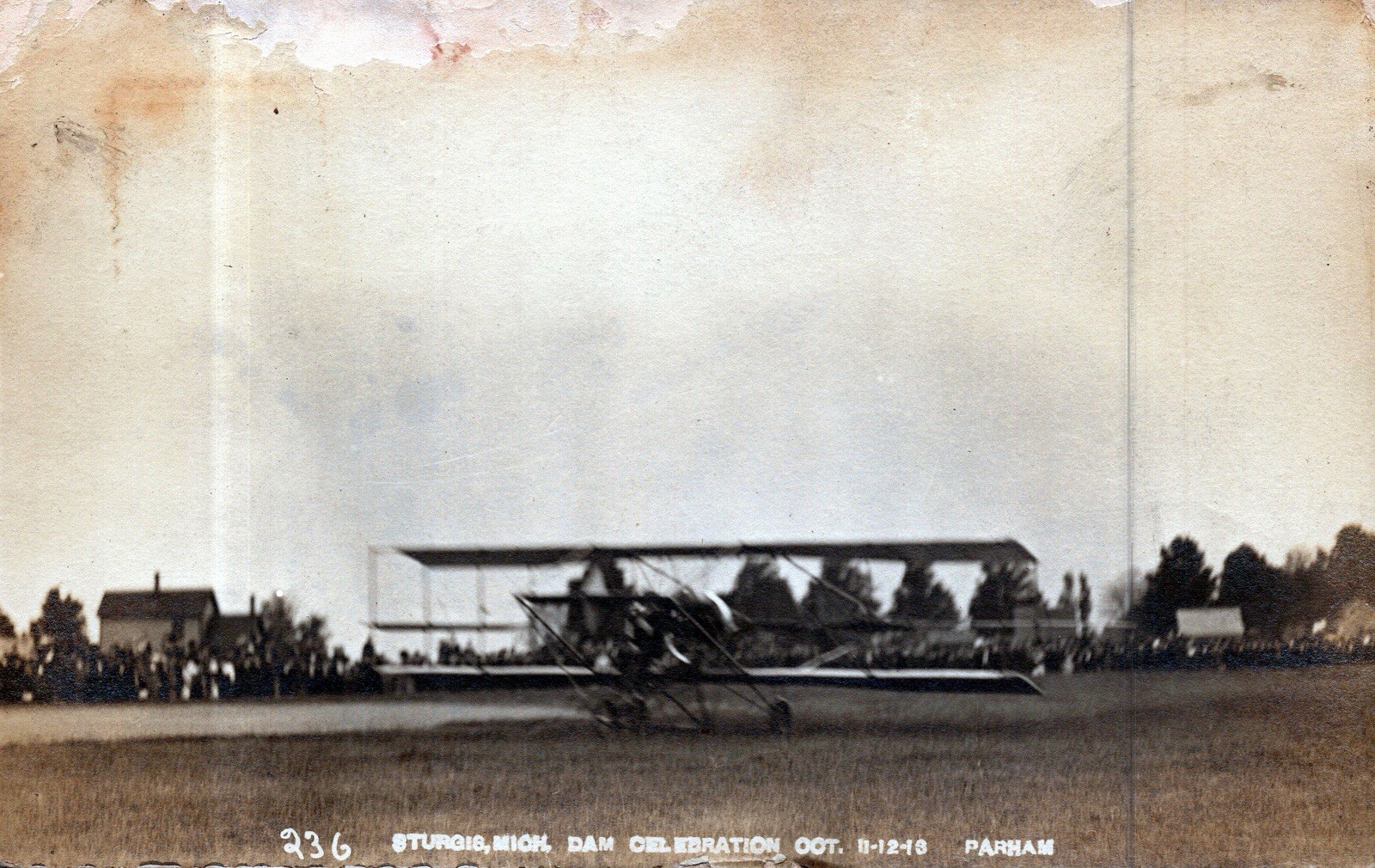 1913 Sturgis Michigan Dam Celebration Early Airplane Biplane RPPC Postcard
