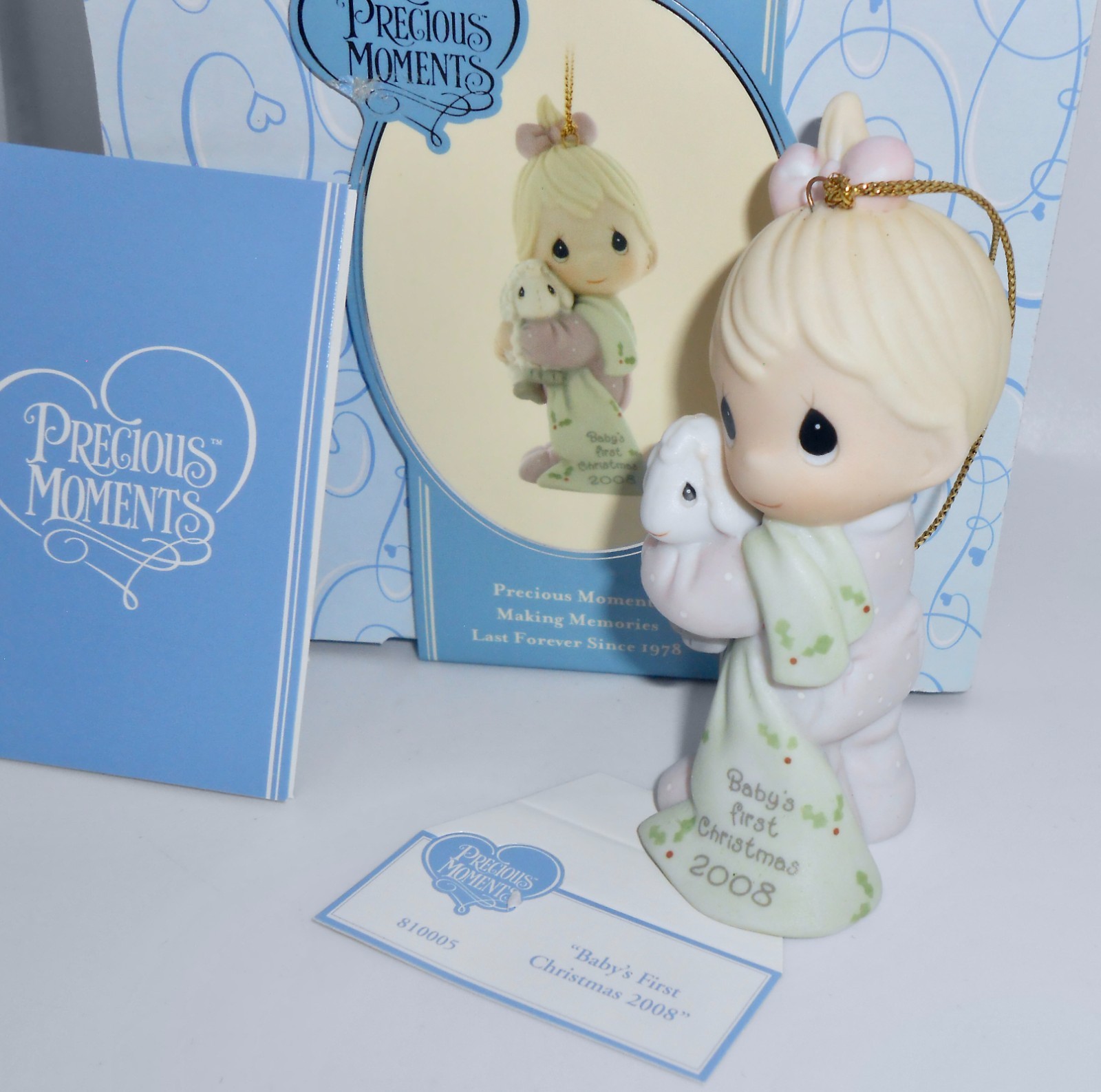 2008 Precious Moments BABY\'S FIRST CHRISTMAS Ornament GIRL BOW Item #810005 H75
