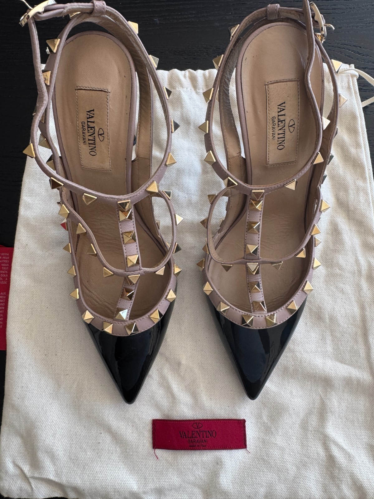 Valentino Garavani Rockstud Caged Pumps Black Patent Leather 100mm Heels