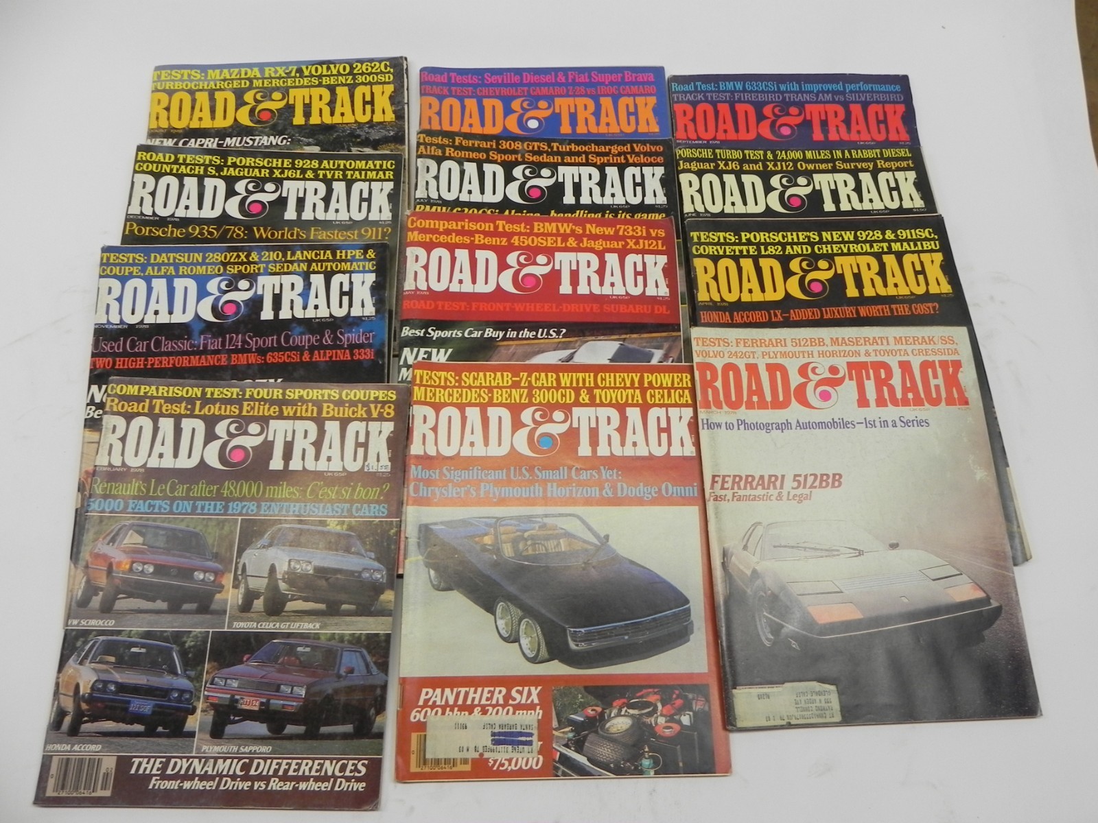 1978 ROAD AND TRACK MAGAZINE FULL YEAR LOT OF 12 ISSUES RACING PERFORMANCE CARS