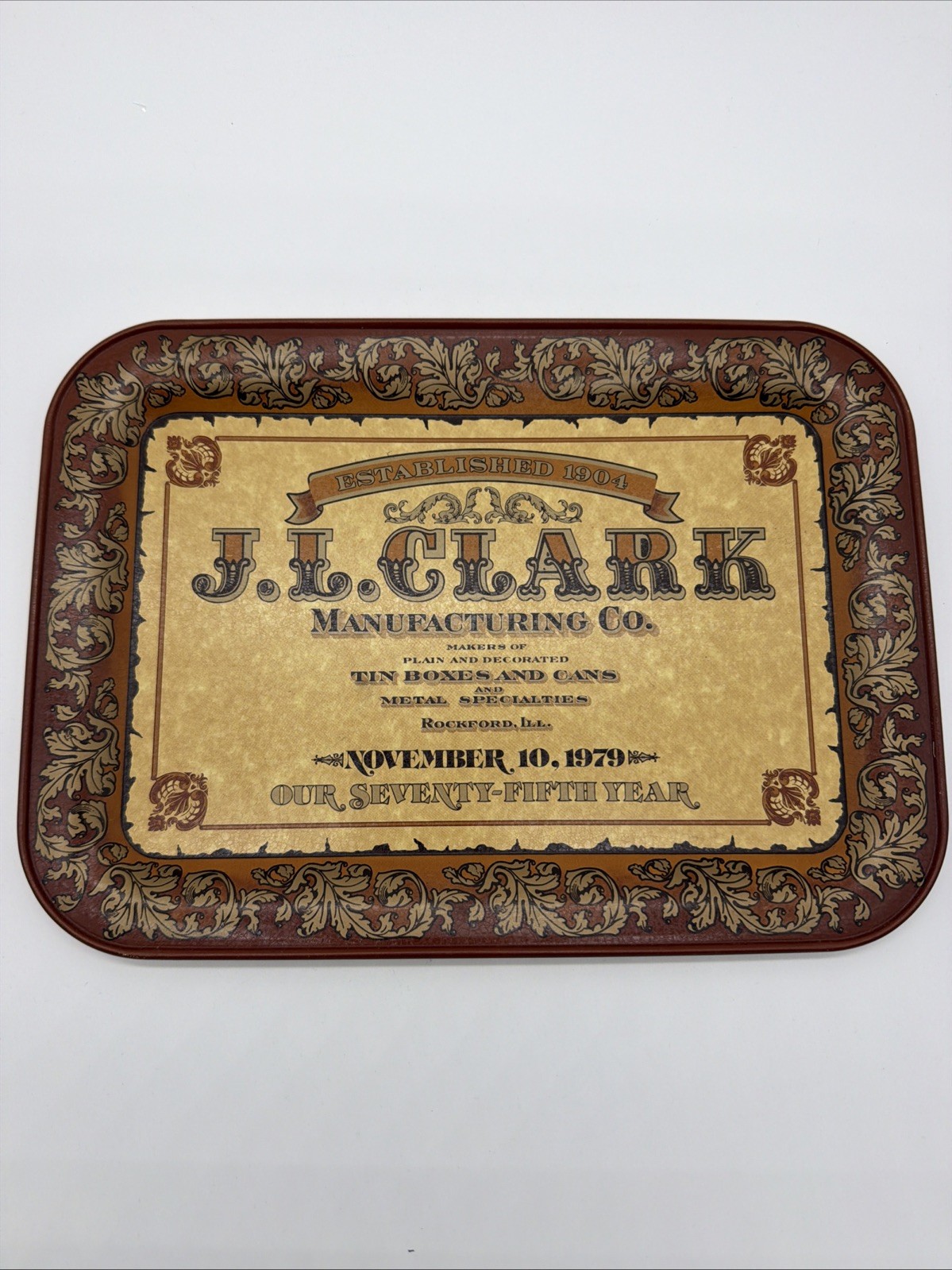 Vtg J.L. Clark Metal Manufacturing Co. Trinket Tray 75th year Nov 10 1979 #2 A9 Vtg J.L. Clark Metal Manufacturing Co. Trinket Tray 75th year Nov 10 1979 #2 A9