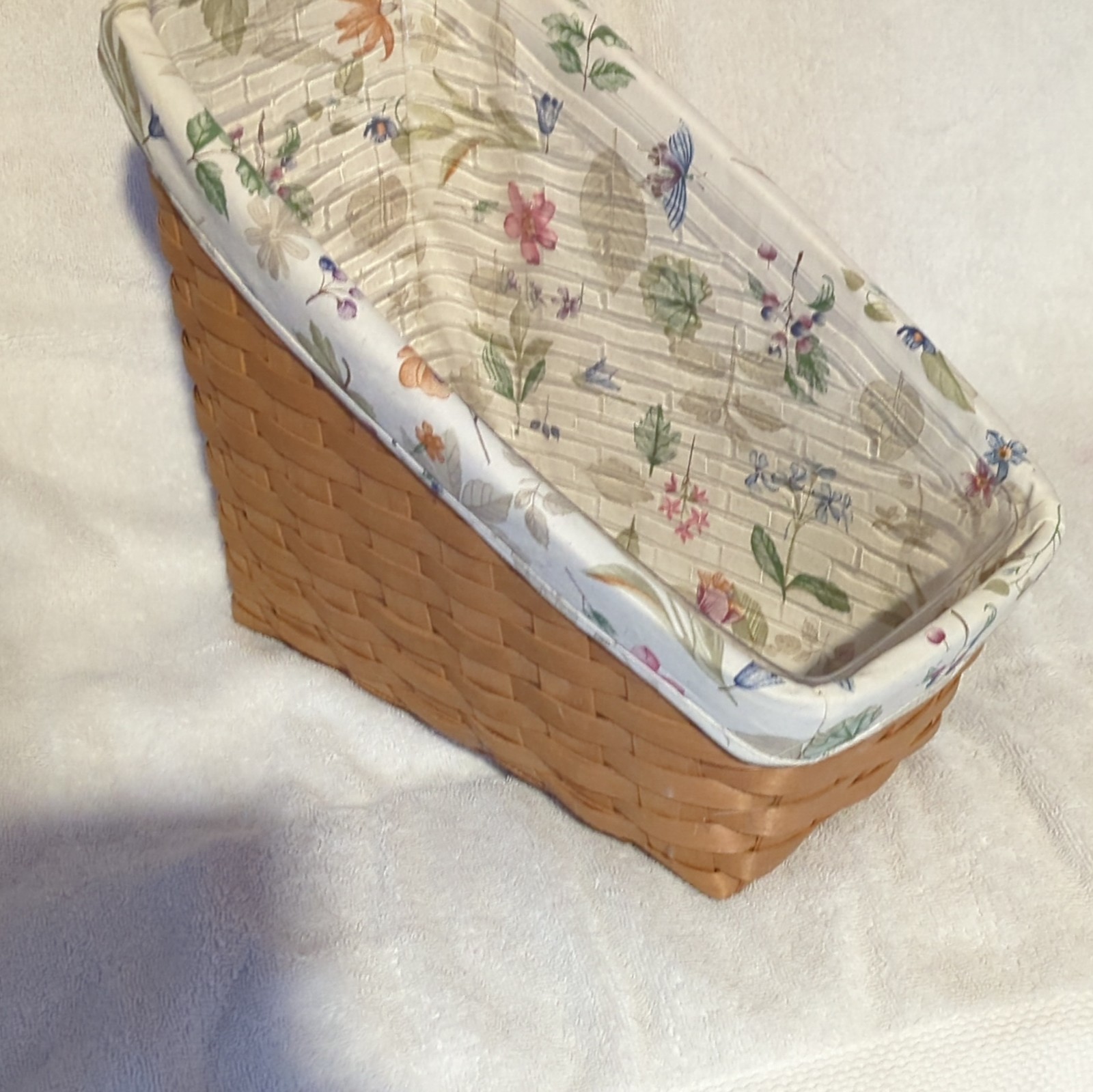 Longaberger Handwoven Wood Storage Basket w/ Floral Fabric Liner 12in 1994