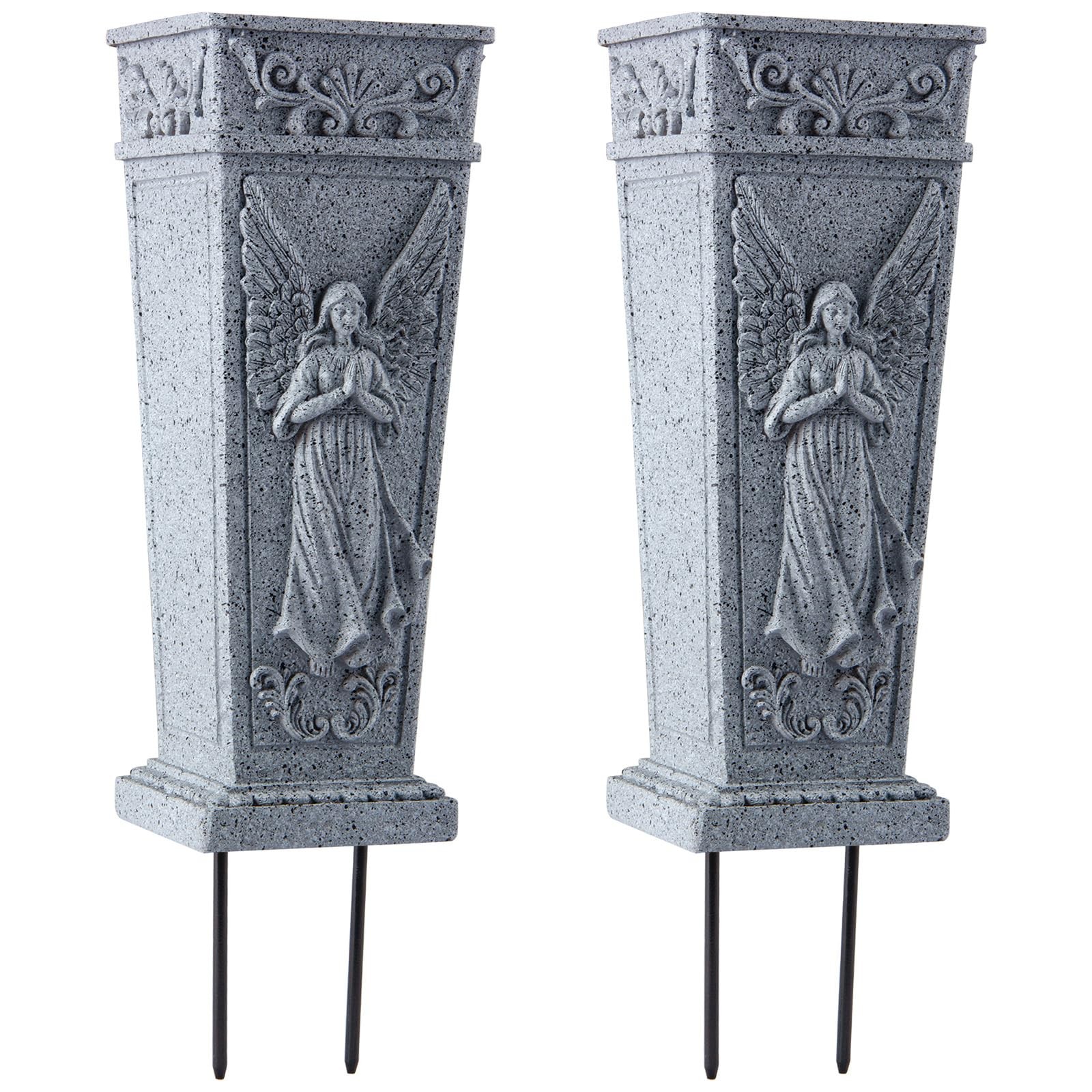 XONOR Cemetery Flowers Vase with Spike 2PCS Grey for Grave Headstone
