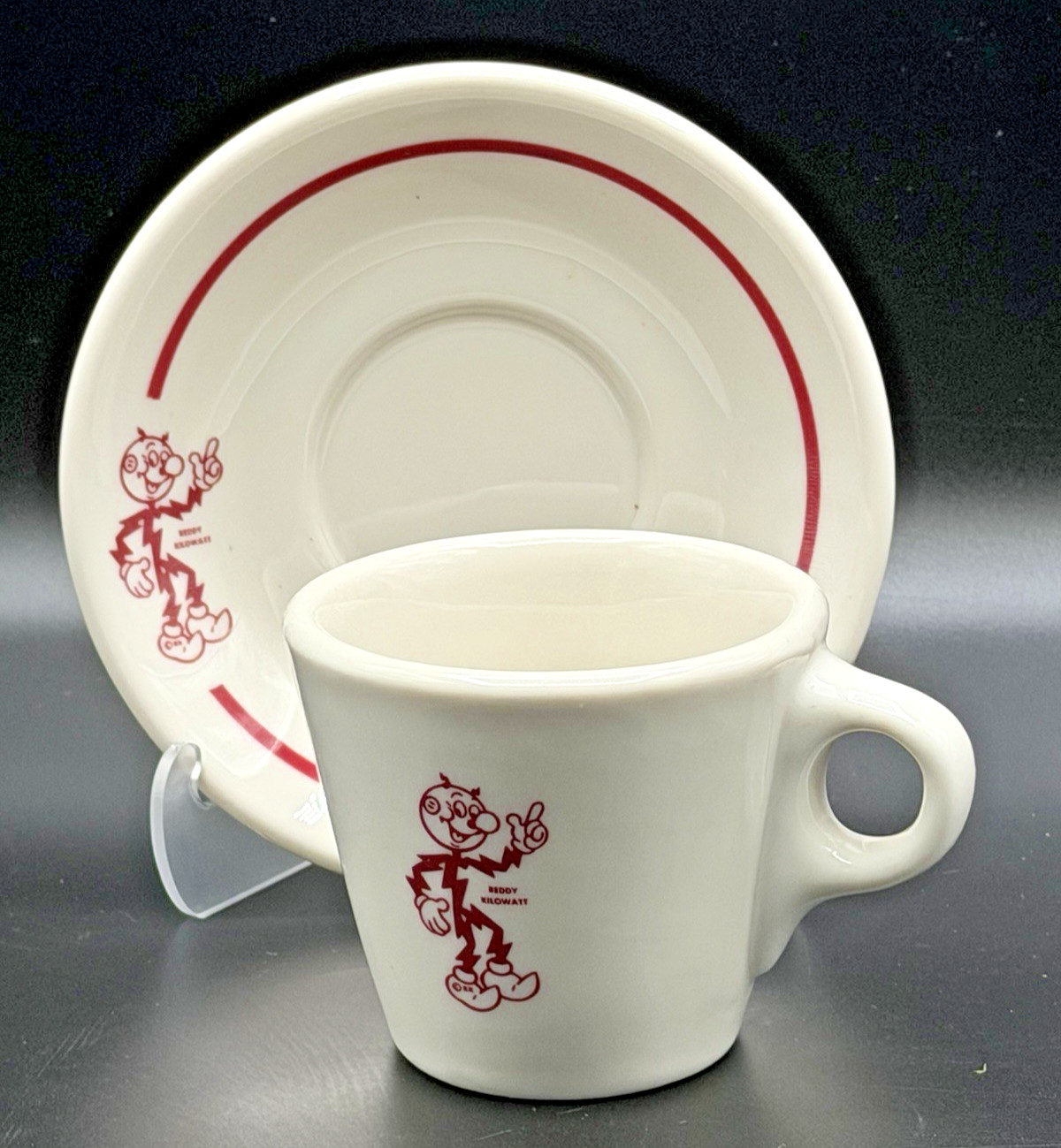 Rare Vintage 1956 REDDY KILOWATT Syracuse China Cup & Saucer Dinnerware Diner