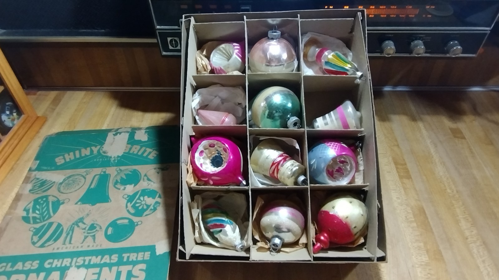 #2 Vintage Shiny Brite Christmas Ornaments Lot,box