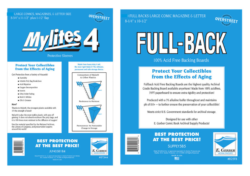 Set 200 E Gerber MyLites4 Mylar 4 Mil Large comic Bags & 200 Full Back Boards