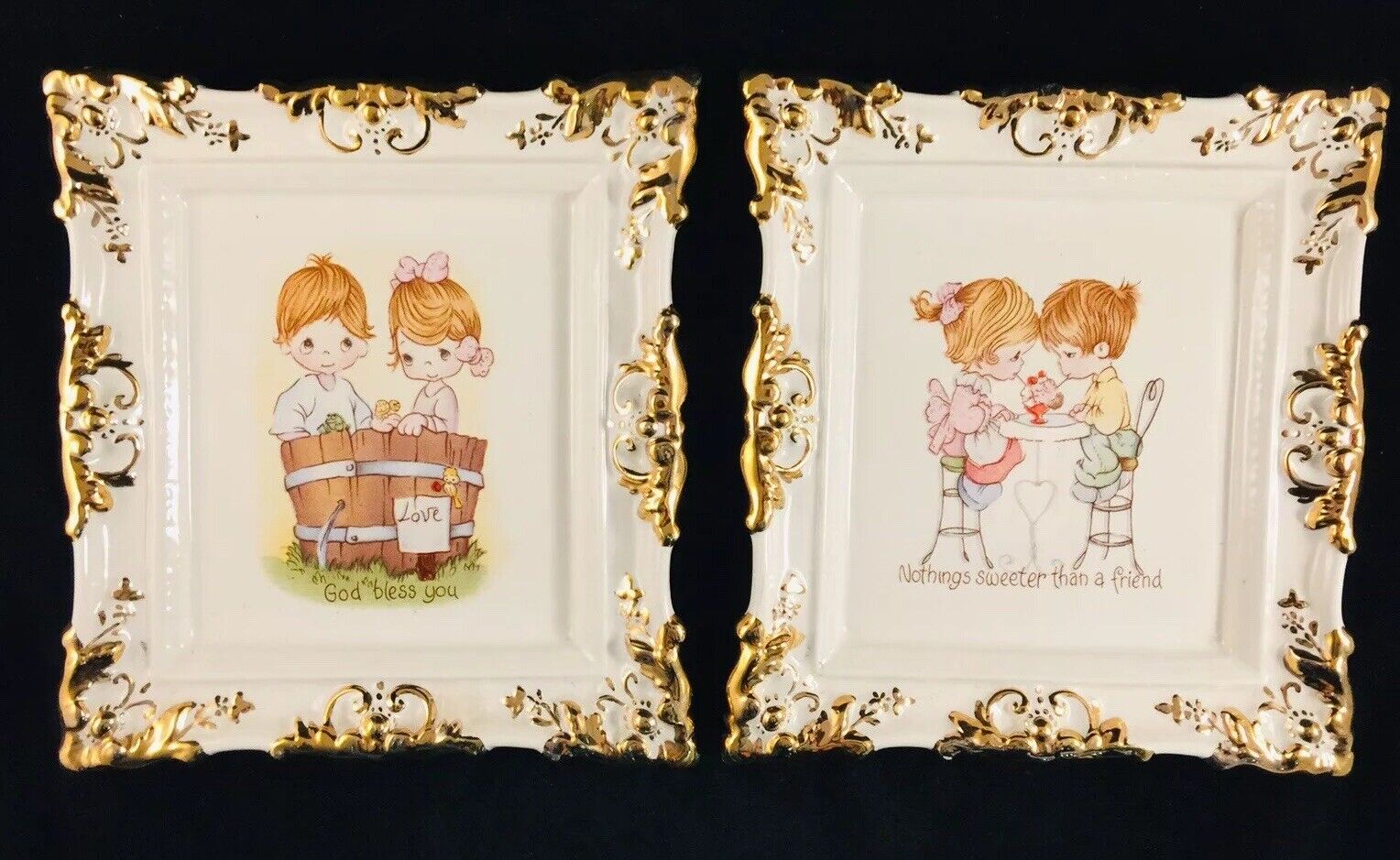 Vintage 1980's Ceramic Children, Love, Friend Picture Decorative Wall Plaque 2